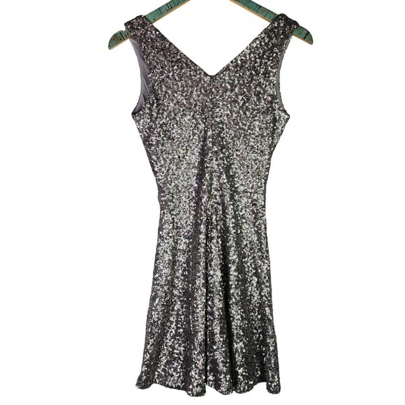 Dress the Population Carrie Silver Sequin Fit & Flare Sleeveless Mini Dress, XS - Picture 2 of 11